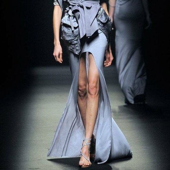 NWT $1195 HAIDER ACKERMANN Silk Maxi Cut-out Runway Skirt High-Lo Gray Charcoal - Picture 2 of 5